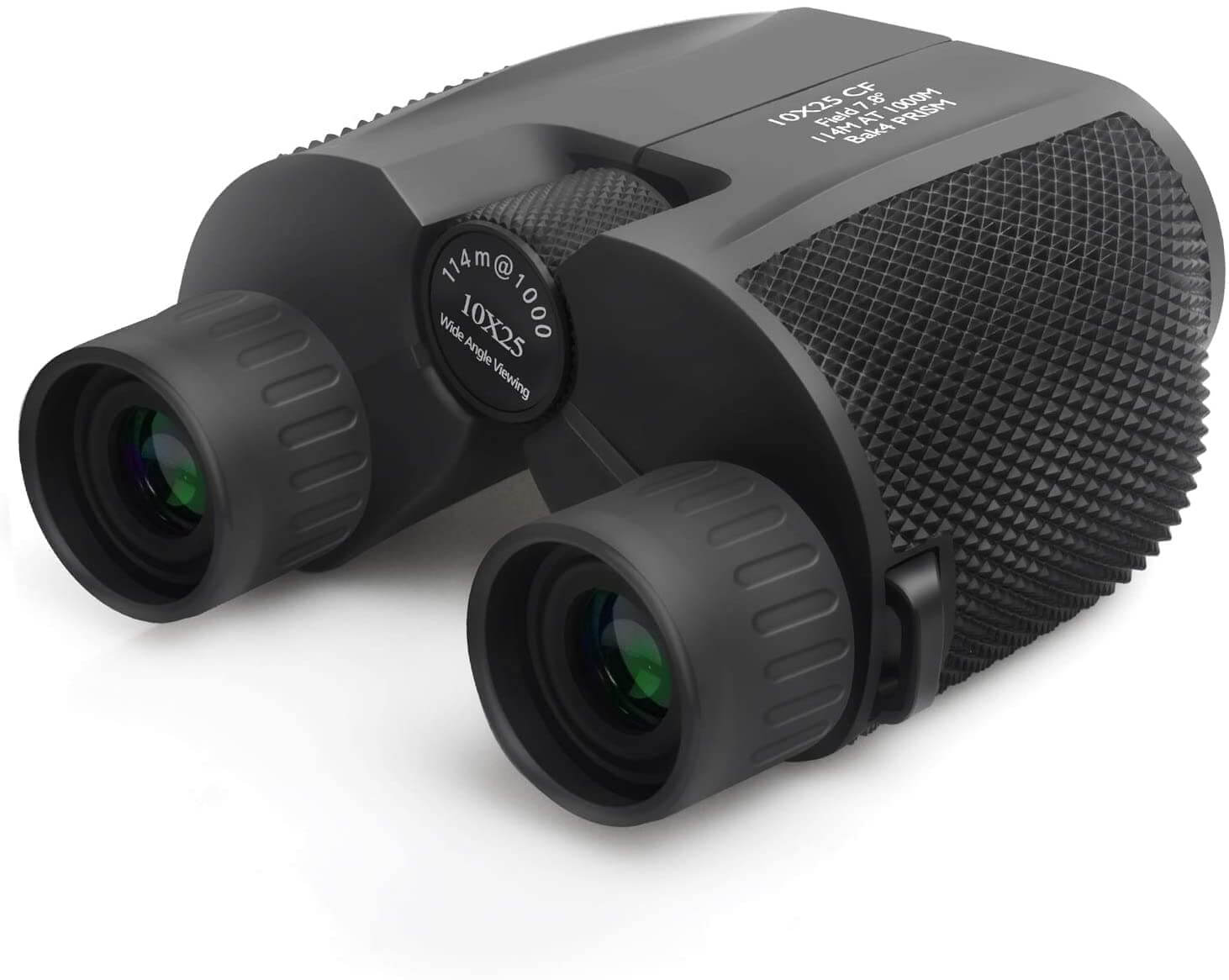 Gray binoculars with brand logo on a white background